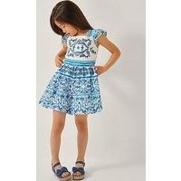 Monsoon Girls Calista Print Embroidered Playsuit - Blue
