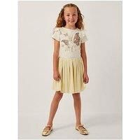 Monsoon Girls Short Sleeve Unicorn Plisse Disco Dress - Light Cream