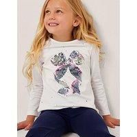 Monsoon Girls Bow Embroidered Long Sleeve Tshirt - Light Cream