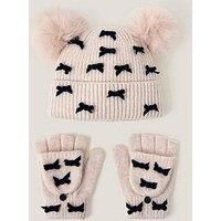 Monsoon Girls Bow Pom Hat Set - Beige