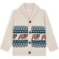 Monsoon Boys Fair Isle Bear Cardigan - Light Cream