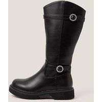 Monsoon Girls Diamante Buckle Knee High Boots - Black