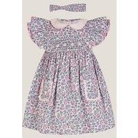 Monsoon Baby Girls Savannah Dress And Headband - Pink