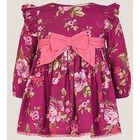 Monsoon Baby Girls Bow Viscose Dress - Dark Red