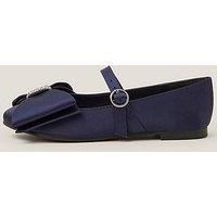 Monsoon Girls Bow Satin Ballet Flats - Navy