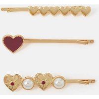 Accessorize Women's 3-Pack Heart Hair Slides in Gold