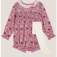 Monsoon Baby Girls Dollie Ditsy Viscose Romper & Tights - Pink