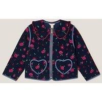 Monsoon Girls Cord Floral Print Bomber Jacket - Navy