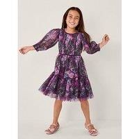 Monsoon Girls Heirloom Floral Tulle Dress - Purple
