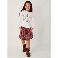 Monsoon Girls Love Rust Check Skirt Set - Light Cream