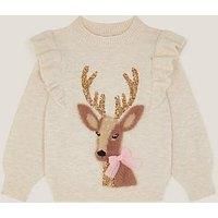Monsoon Girls Christmas Deer Knitted Jumper - Cream