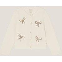 Monsoon Girls Hotfix Bow Knitted Cardigan - Light Cream