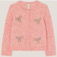 Monsoon Girls Hotfix Bow Knitted Cardigan - Pink