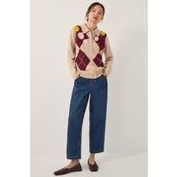 Monsoon Women's Ami Floral Argyle Collar Cardigan Natural | Size: XL