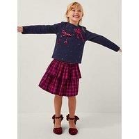 Monsoon Girls Bow Embellished Top & Tartan Skirt Set - Red