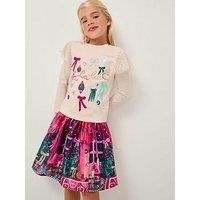 Monsoon Girls Christmas Satin Scene Skirt - Pink