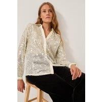 Monsoon Women's Seema Sequin Shirt Silver | Size: Medium