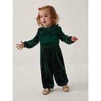 Monsoon Baby Girls Larisa Velvet Collar Romper - Green