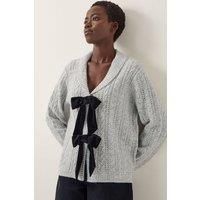 Monsoon Women's Bria Bow Cable Knit Cardigan Grey | Size: Large