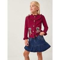 Monsoon Girls Christmas Tree Knitted Cardigan - Red