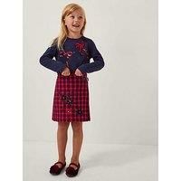 Monsoon Girls Sequin Embroidered Tartan Skirt - Red