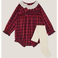 Monsoon Baby Girls Tartan Romper & Tights - Red