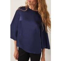 Monsoon Women's Ingrid Bell Sleeve Satin Blouse in Midnight | Size: 2XL