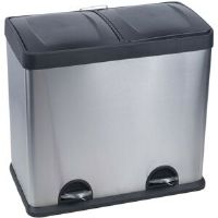 Symple Stuff Stainless Steel Step on Multi-Compartments Rubbish and Recycling Bin Black/Silver 60L