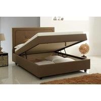 Contemporary Brown Ottoman Fabric Storage Bed - Kingsize, Modern Design