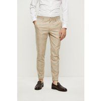 BURTON Skinny Fit Stone Textured Check Suit Trousers