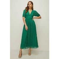 Womens Lace Puff Sleeve V Neck Midaxi Dress