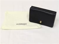 $480 BURBERRY LARK BLACK GRAINED LEATHER GOLD TB LOGO COMPACT TRIFOLD WALLET