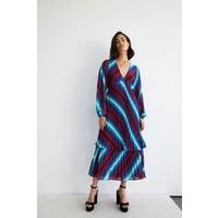 Stripe Pleated Double Tiered Midi Dress