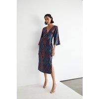 Animal Printed Sequin Flare Sleeve Midi Dress