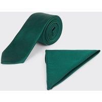 Mens Forest Green Tie And Pocket Square Set