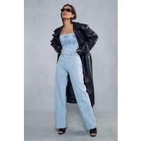 Misspap Womens Jumpsuit Blue Denim Wide-Leg Sleeveless High-Waisted Chic