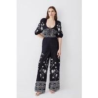 Tall Floral & Geo Embroidered Woven Jumpsuit