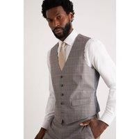 Mens Skinny Fit Grey Fine Check Waistcoat - S