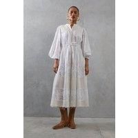 Broderie Drawstring Waist Midi Dress