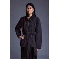 Tall Quilted Peplum Belted Coat