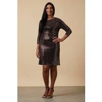 Womens Sequin Ruched Side Shift Dress