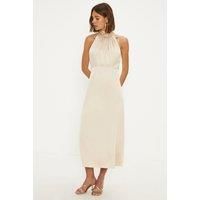 Oasis Womens Midi Dress Champagne Satin Halterneck Sleeveless Elegant