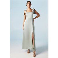 Oasis Womens Midi Dress Sage Satin Tie Shoulder Bridesmaids Spring Summer