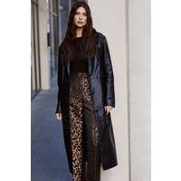 Premium Real Leather Contrast Stitch Duster Coat