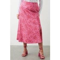Womens Curve Pink Floral Midi Skirt