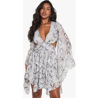 Womens Cut Out Printed Skater Dress