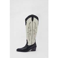 Leather Contrast Stitch Knee High Western Boot