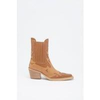 Leather Contrast Ankle Western Boot