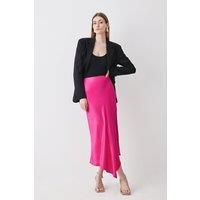 Satin Asymmetric Slip Midi Skirt