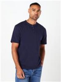Mens Navy Grandad Neck T-Shirt - L
